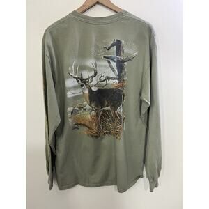 Y2K 90s White Tail Deer Al Agnew Art Fishing Grunge Tee Shirt L Hunting Wildlife